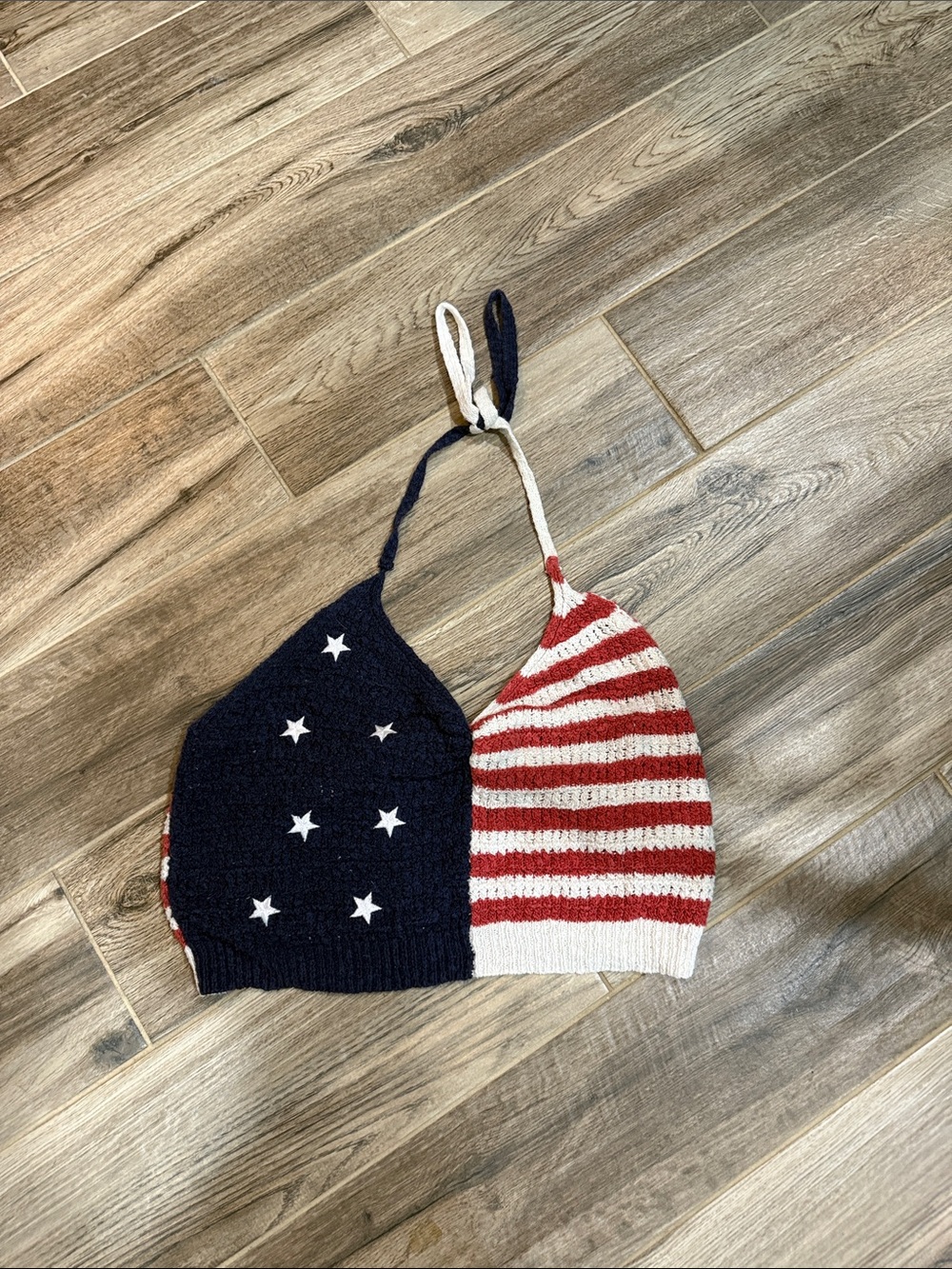 American Eagle Outfitters Knit Stars & Stripes Halter - Red, White, Blue B30